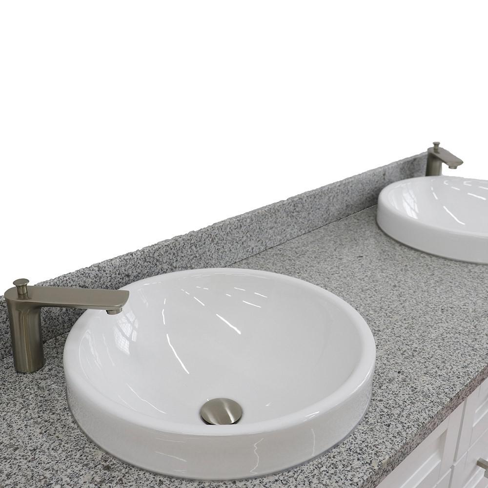 61 Double sink vanity in White finish and Gray granite and round sink. Picture 10