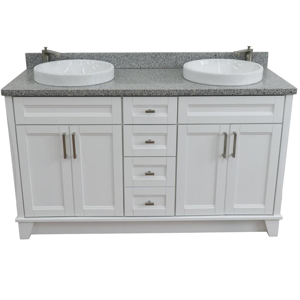 61 Double sink vanity in White finish and Gray granite and round sink. Picture 12