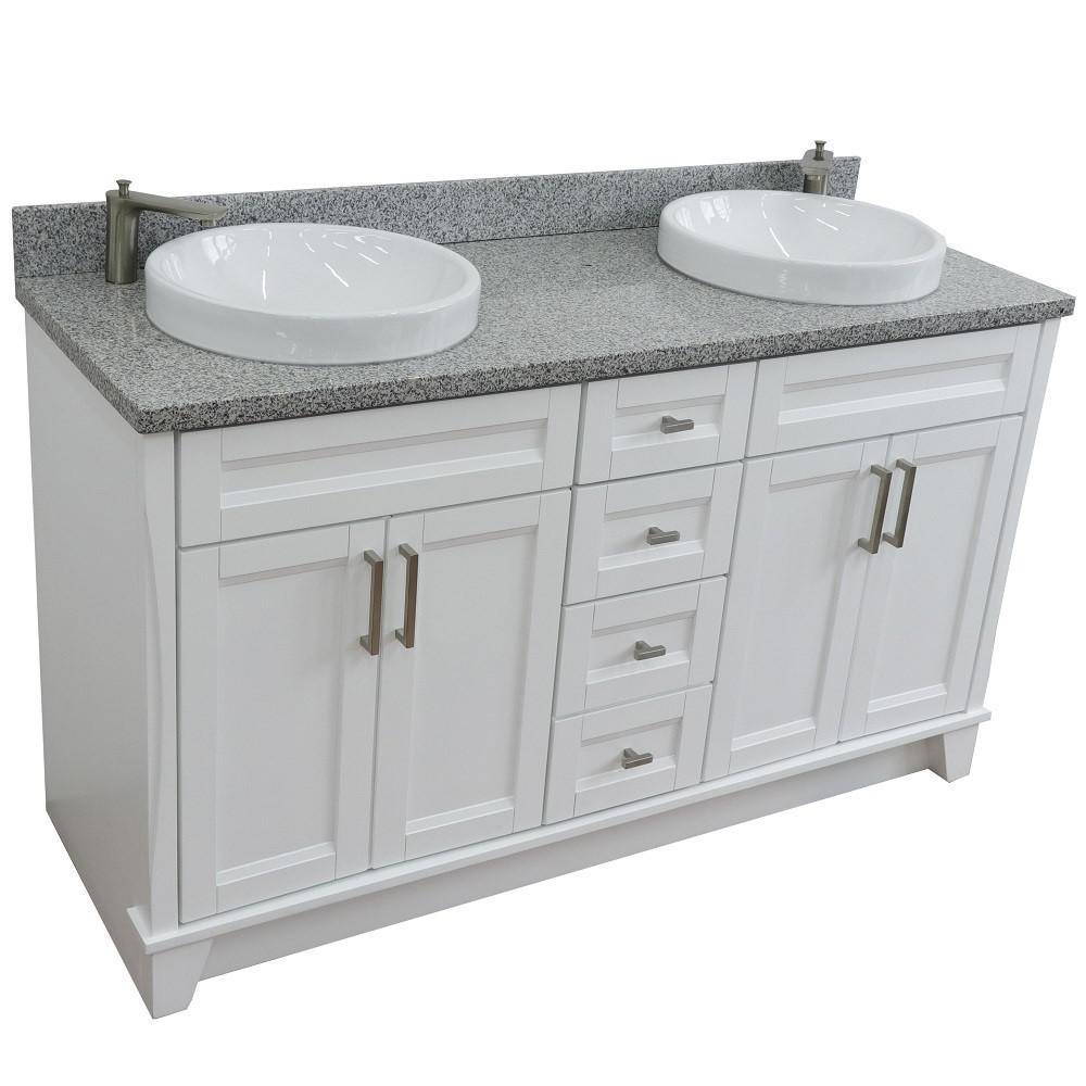61 Double sink vanity in White finish and Gray granite and round sink. Picture 13