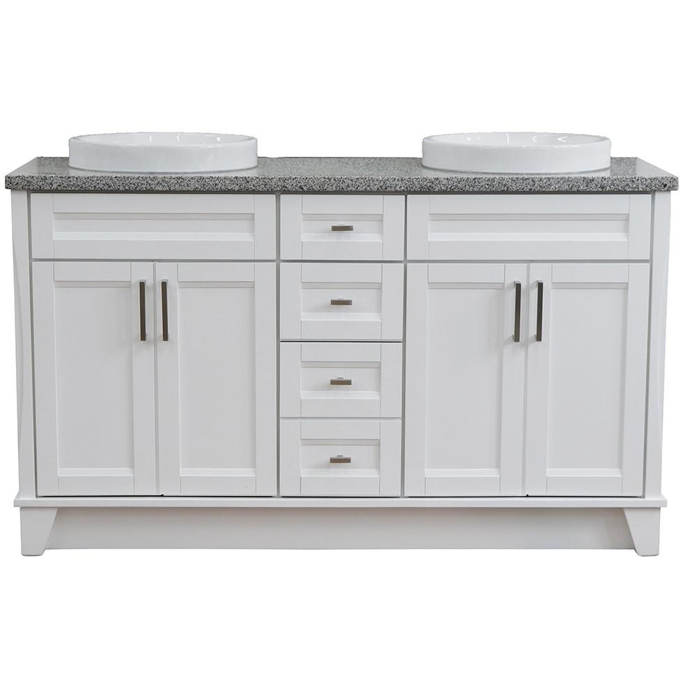 61 Double sink vanity in White finish and Gray granite and round sink. Picture 15