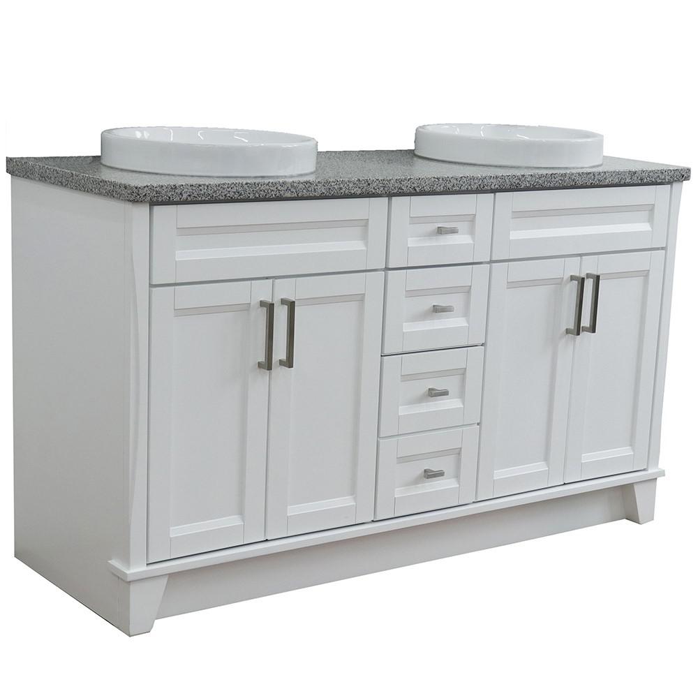 61 Double sink vanity in White finish and Gray granite and round sink. Picture 16