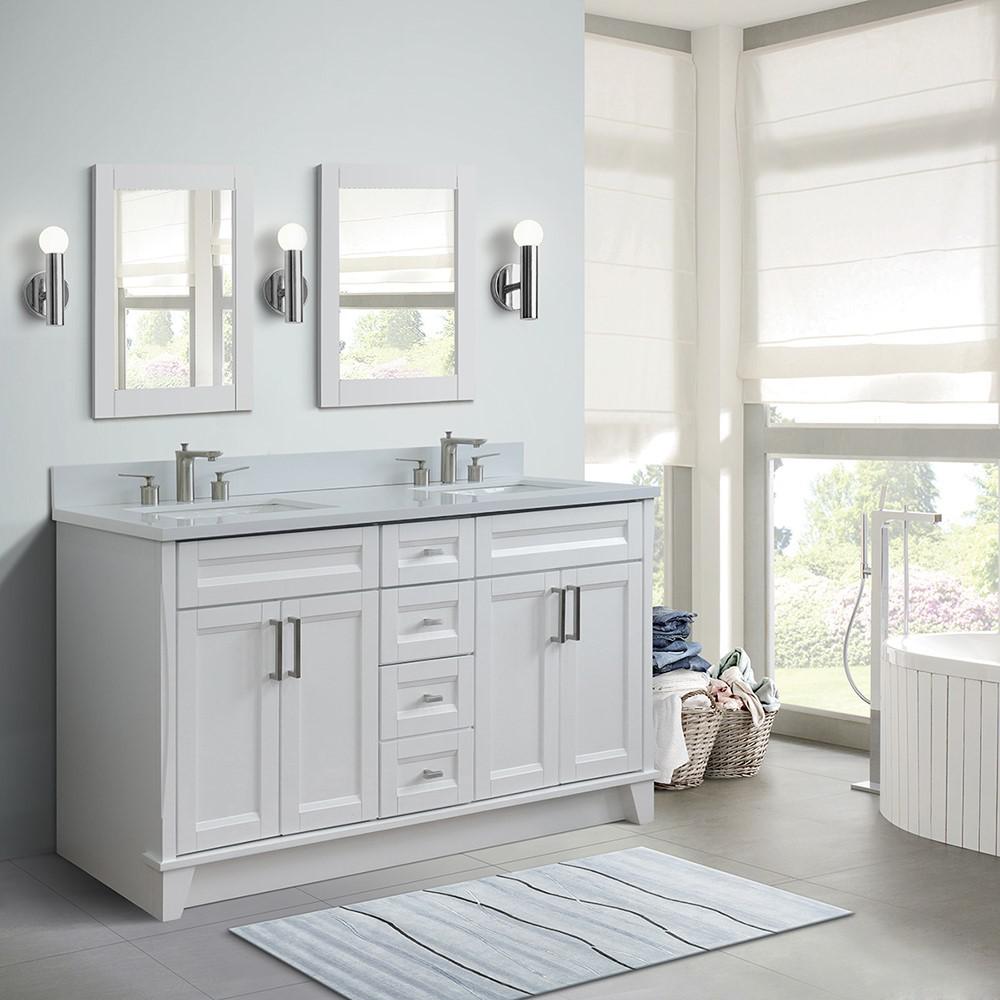 61 Double sink vanity in White finish and White quartz and rectangle sink. Picture 17