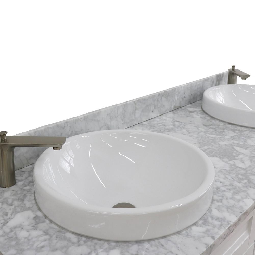 61 Double sink vanity in White finish and White Carrara marble and round sink. Picture 10