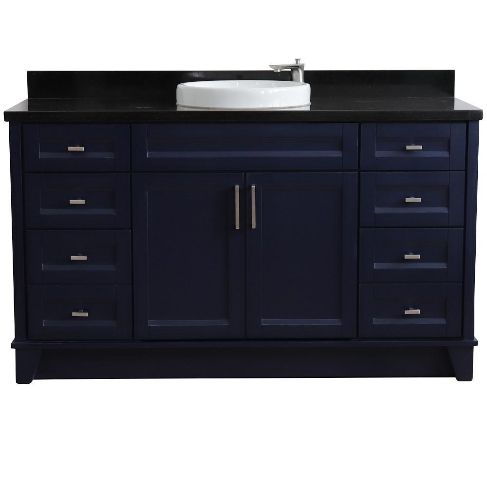 61 Single sink vanity in Blue finish and Black galaxy granite and round sink. Picture 8