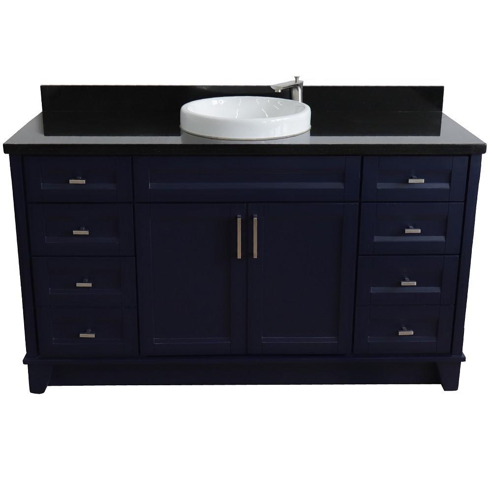 61 Single sink vanity in Blue finish and Black galaxy granite and round sink. Picture 10
