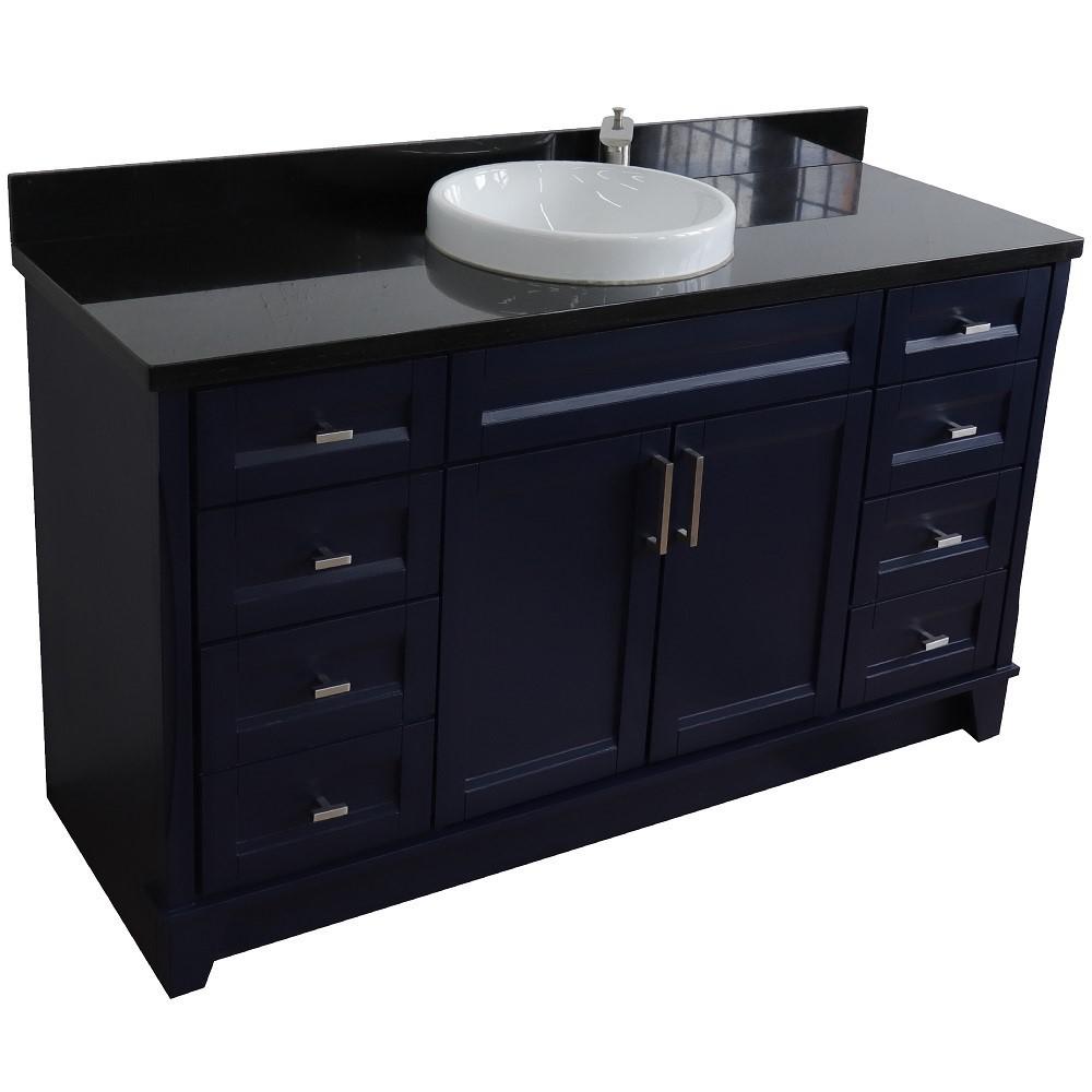 61 Single sink vanity in Blue finish and Black galaxy granite and round sink. Picture 11