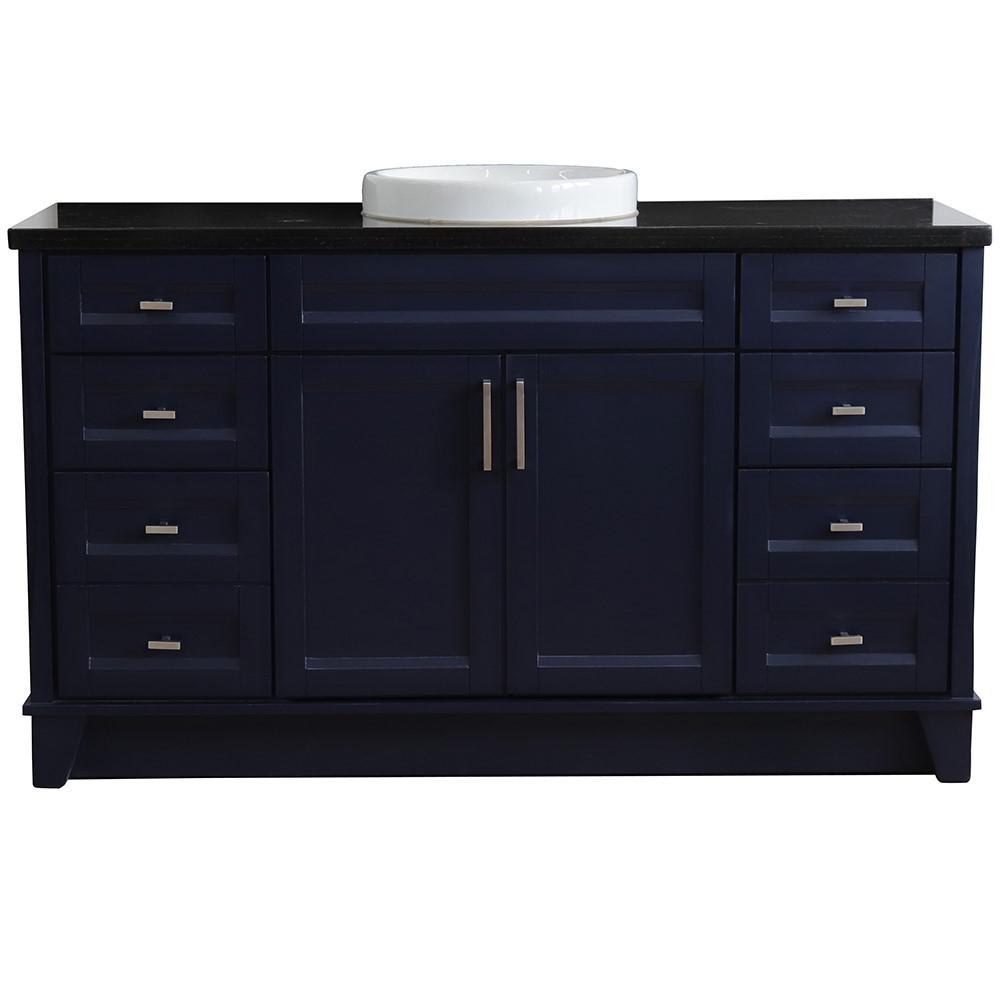 61 Single sink vanity in Blue finish and Black galaxy granite and round sink. Picture 14