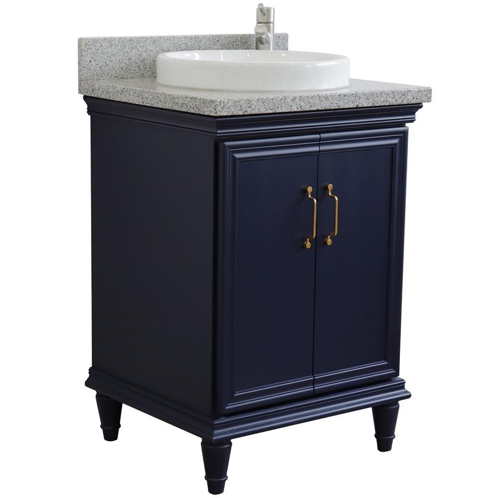 25 Single vanity in Blue finish with Gray granite and round sink. Picture 4