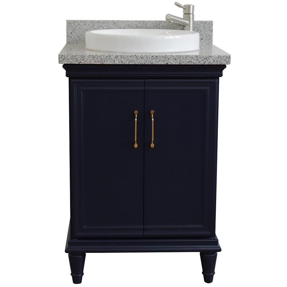 25 Single vanity in Blue finish with Gray granite and round sink. Picture 6