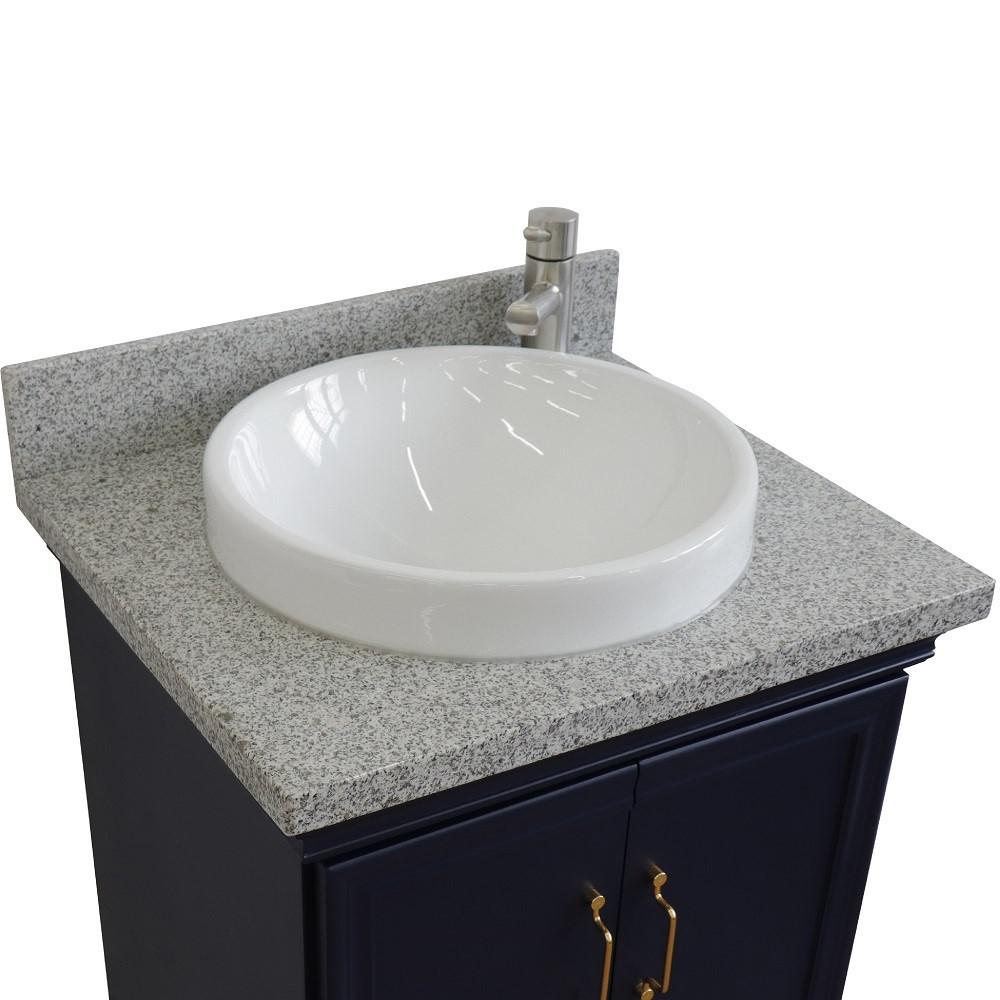 25 Single vanity in Blue finish with Gray granite and round sink. Picture 7