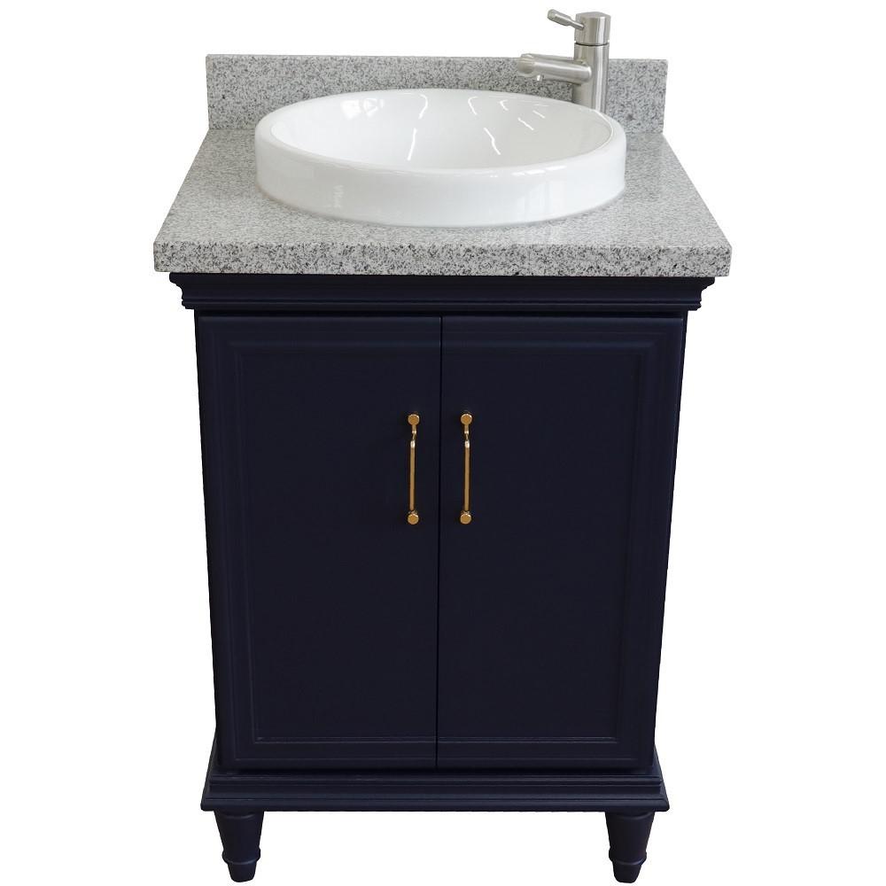 25 Single vanity in Blue finish with Gray granite and round sink. Picture 9
