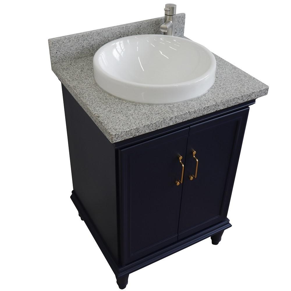 25 Single vanity in Blue finish with Gray granite and round sink. Picture 10