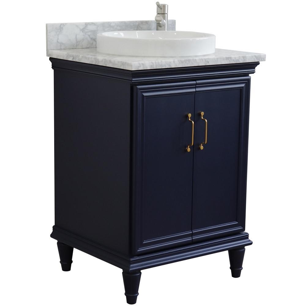 25 Single vanity in Blue finish with White Carrara and round sink. Picture 4