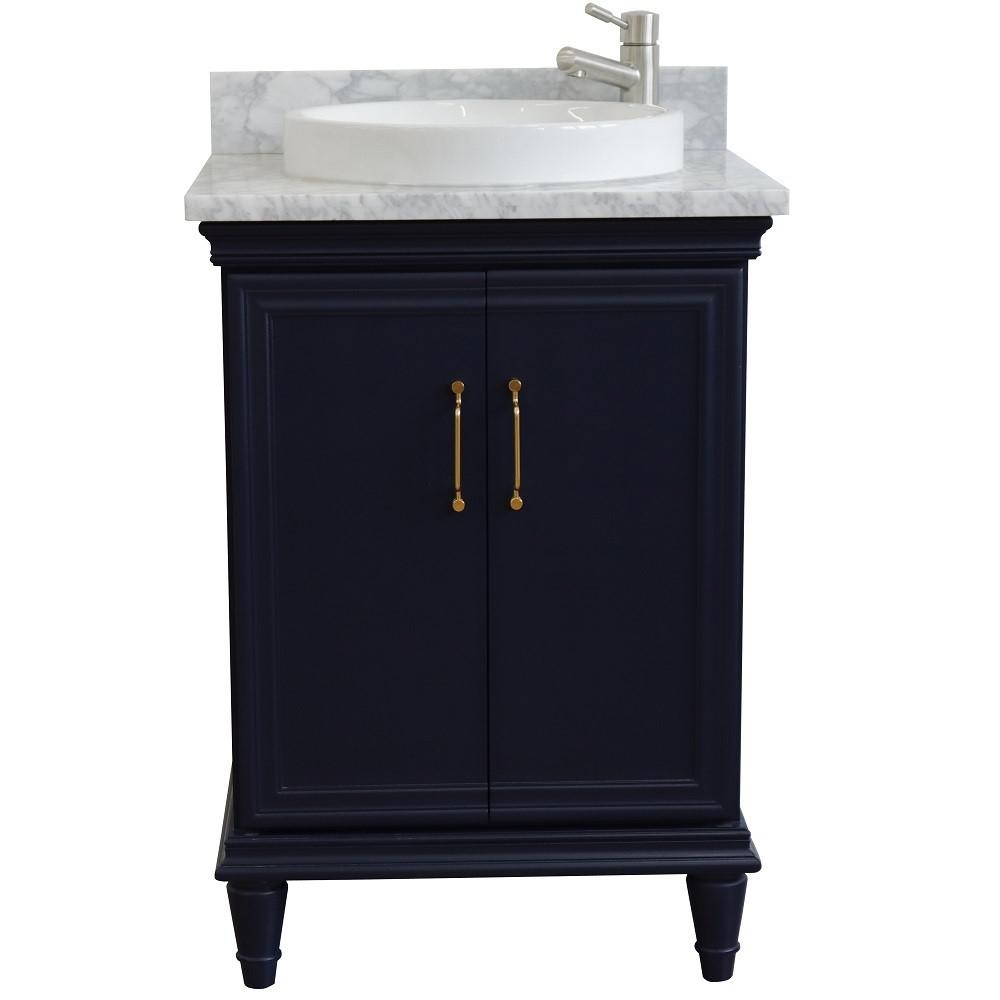25 Single vanity in Blue finish with White Carrara and round sink. Picture 6