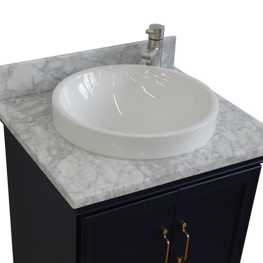 25 Single vanity in Blue finish with White Carrara and round sink. Picture 7