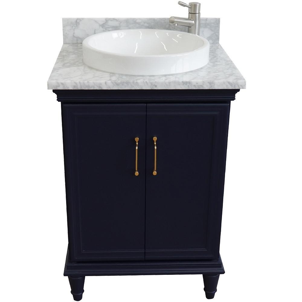 25 Single vanity in Blue finish with White Carrara and round sink. Picture 9