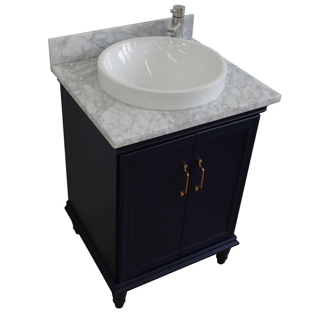 25 Single vanity in Blue finish with White Carrara and round sink. Picture 10