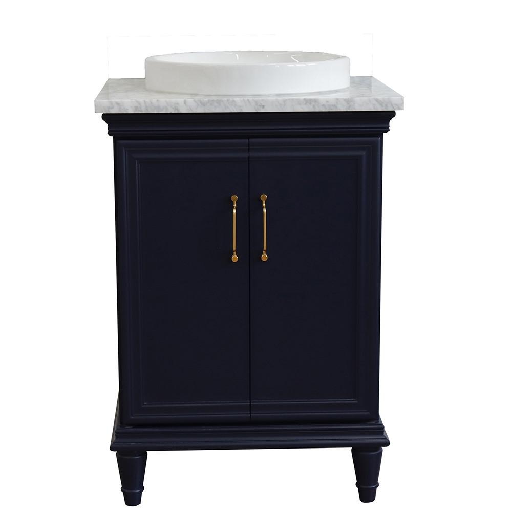 25 Single vanity in Blue finish with White Carrara and round sink. Picture 12