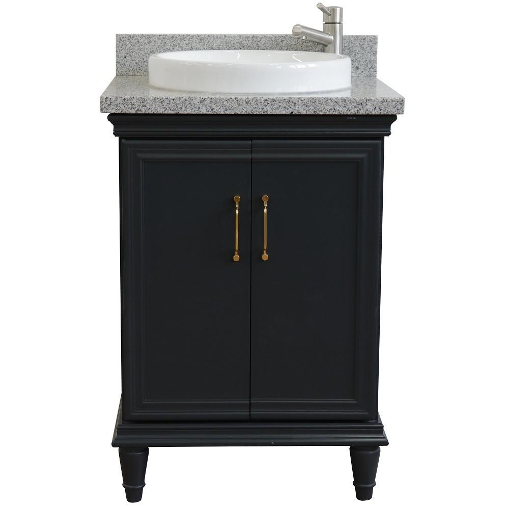 25 Single vanity in Dark Gray finish with Gray granite and round sink. Picture 5