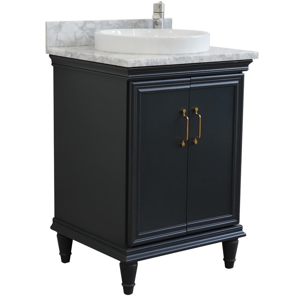 25 Single vanity in Dark Gray finish with White Carrara and round sink. Picture 3