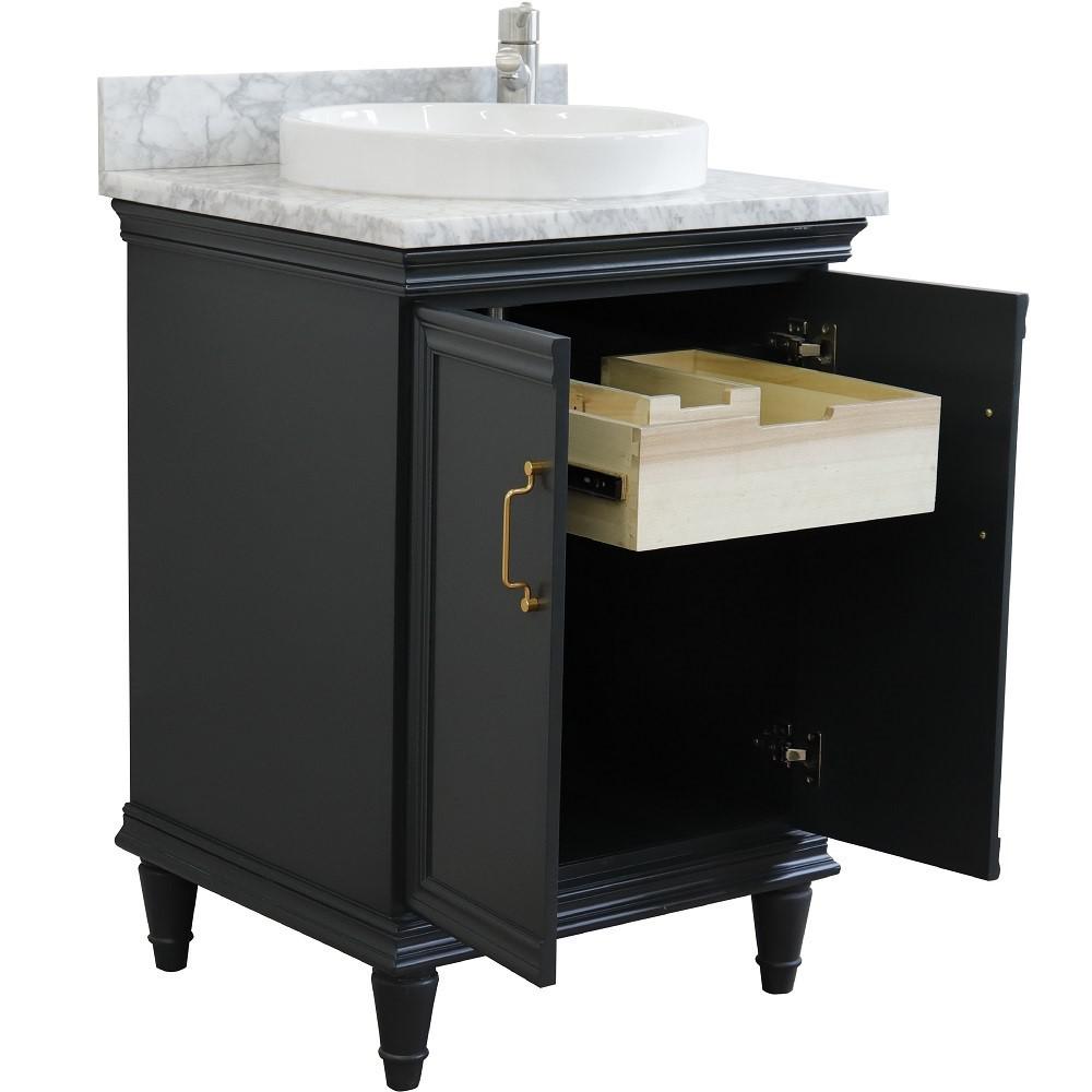 25 Single vanity in Dark Gray finish with White Carrara and round sink. Picture 4