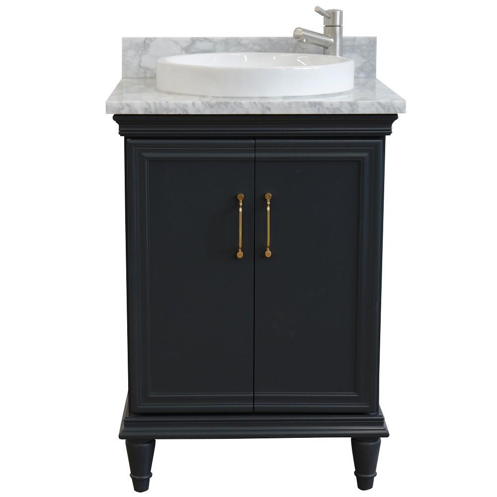 25 Single vanity in Dark Gray finish with White Carrara and round sink. Picture 5