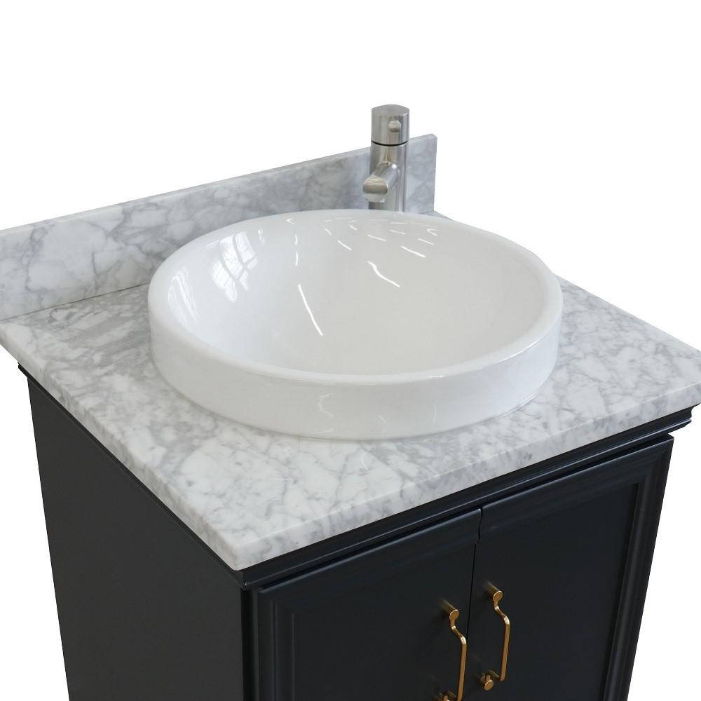 25 Single vanity in Dark Gray finish with White Carrara and round sink. Picture 6
