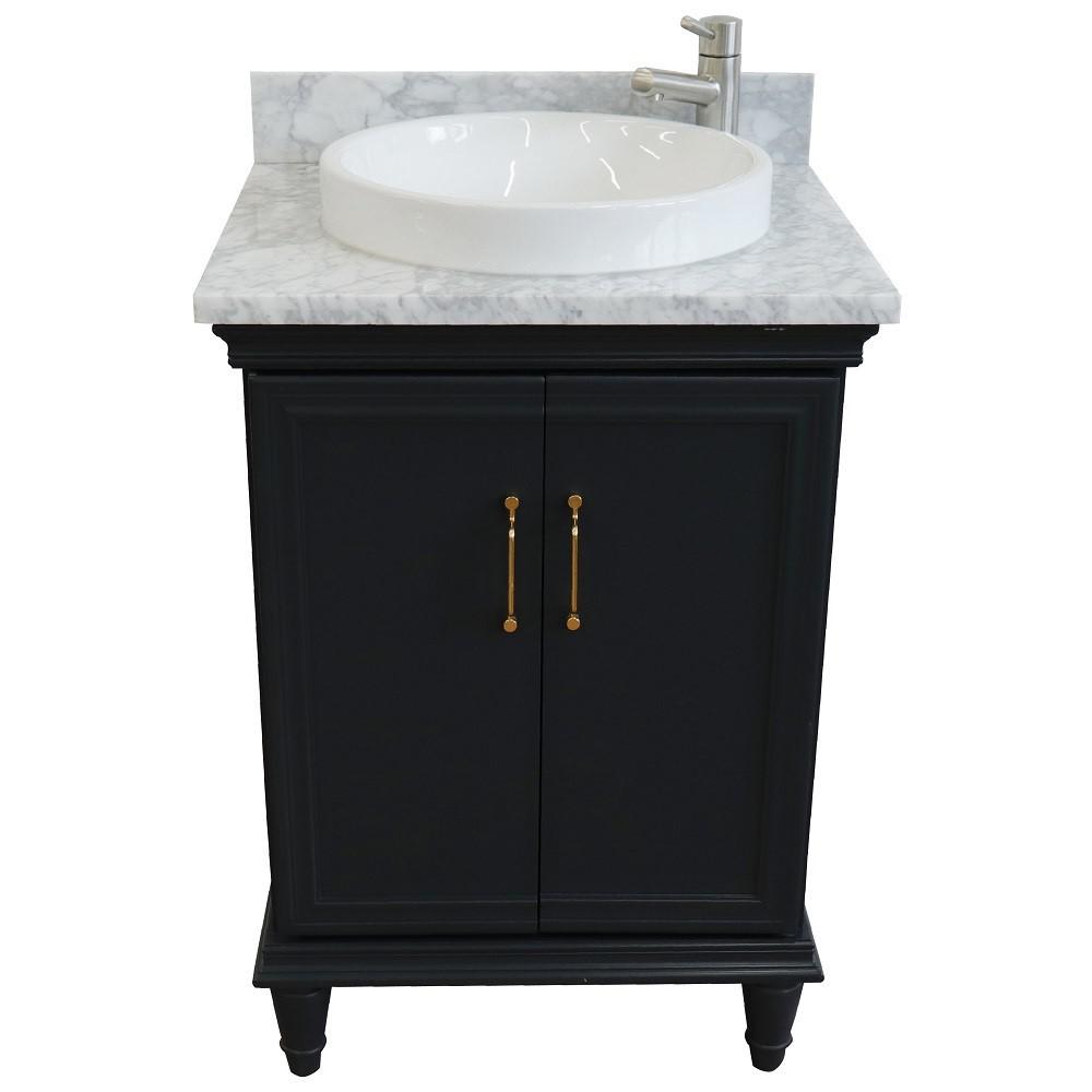 25 Single vanity in Dark Gray finish with White Carrara and round sink. Picture 8