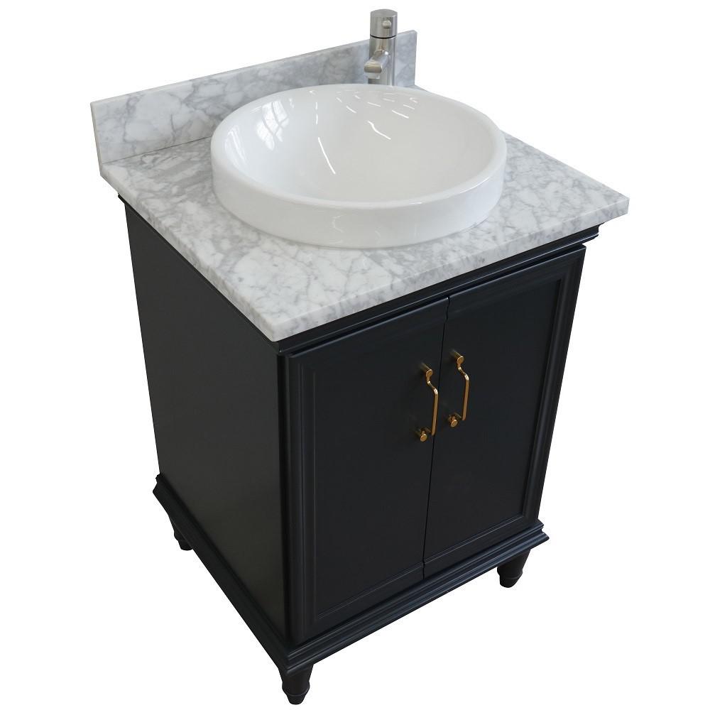 25 Single vanity in Dark Gray finish with White Carrara and round sink. Picture 9