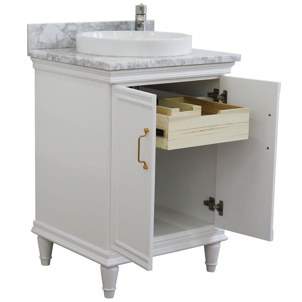 25 Single vanity in White finish with White Carrara and round sink. Picture 4
