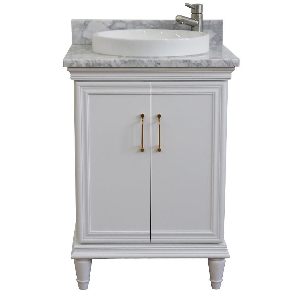 25 Single vanity in White finish with White Carrara and round sink. Picture 5