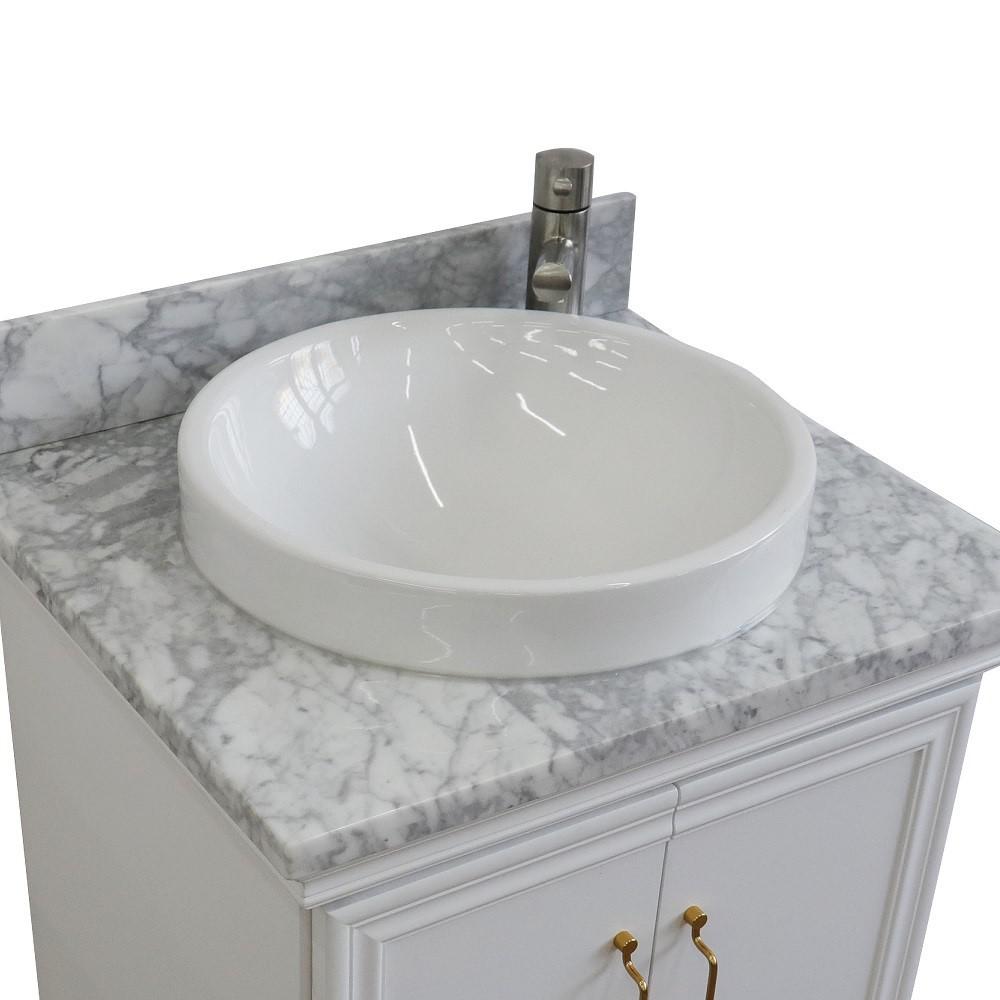 25 Single vanity in White finish with White Carrara and round sink. Picture 6