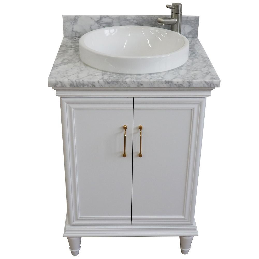 25 Single vanity in White finish with White Carrara and round sink. Picture 8