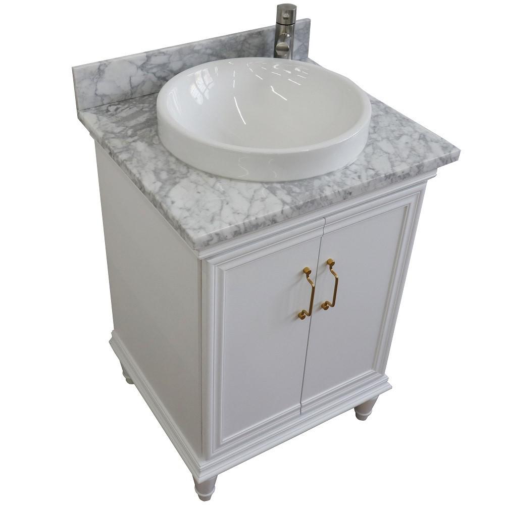 25 Single vanity in White finish with White Carrara and round sink. Picture 9