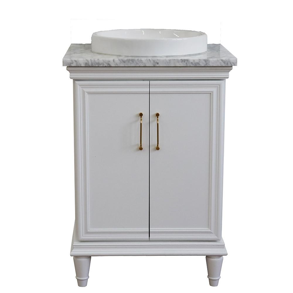 25 Single vanity in White finish with White Carrara and round sink. Picture 11