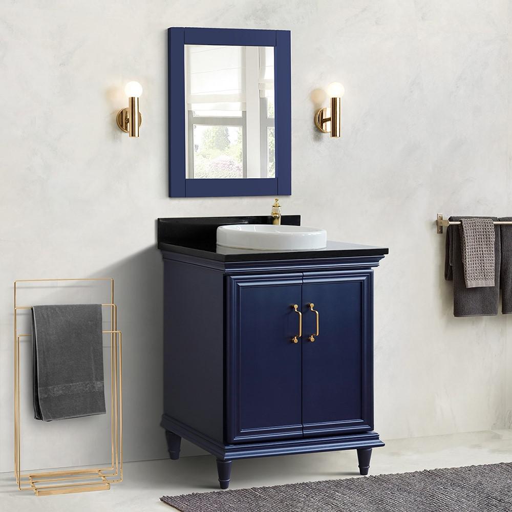 31 Single vanity in Blue finish with Black galaxy and rectangle sink. Picture 1