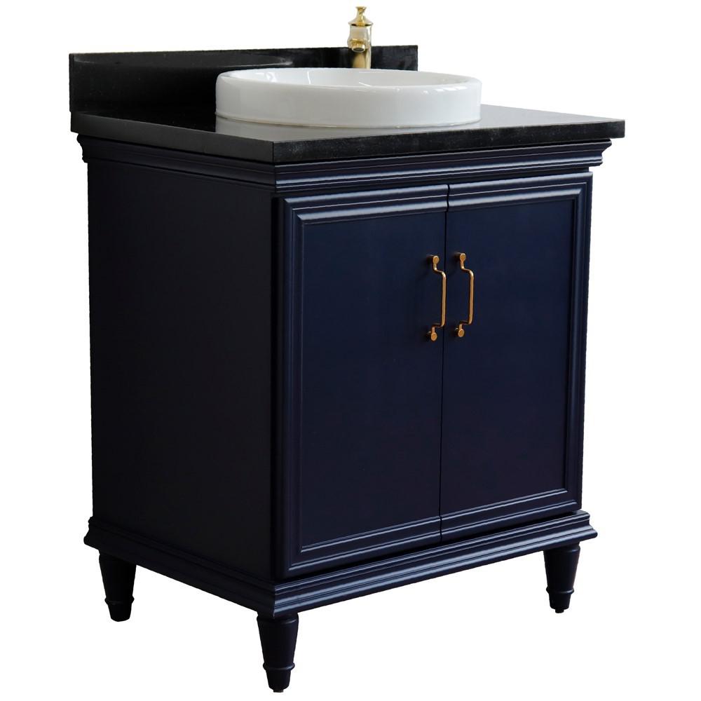 31 Single vanity in Blue finish with Black galaxy and round sink. Picture 4