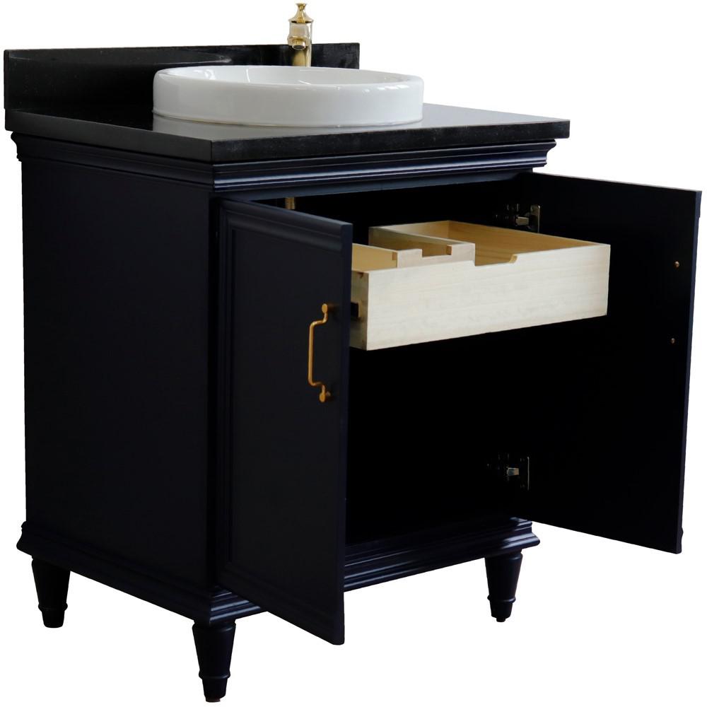 31 Single vanity in Blue finish with Black galaxy and round sink. Picture 5
