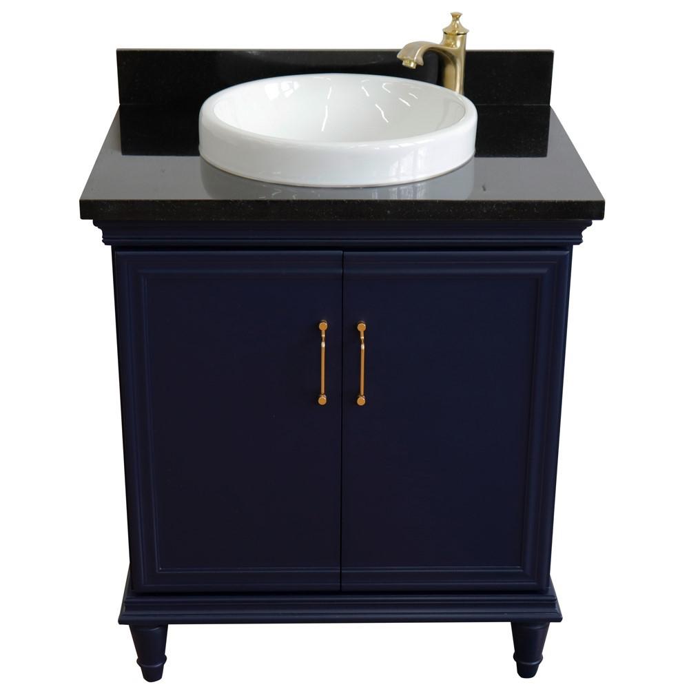 31 Single vanity in Blue finish with Black galaxy and round sink. Picture 8