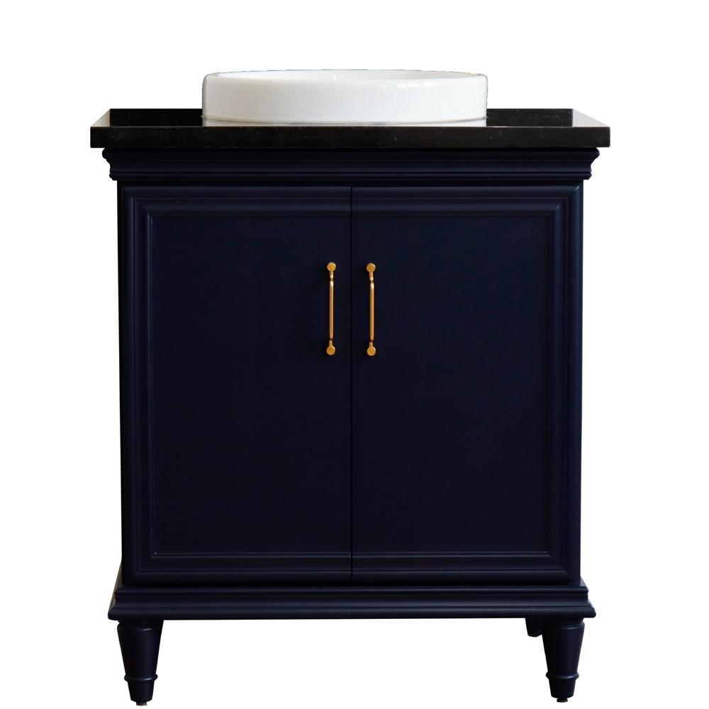 31 Single vanity in Blue finish with Black galaxy and round sink. Picture 12