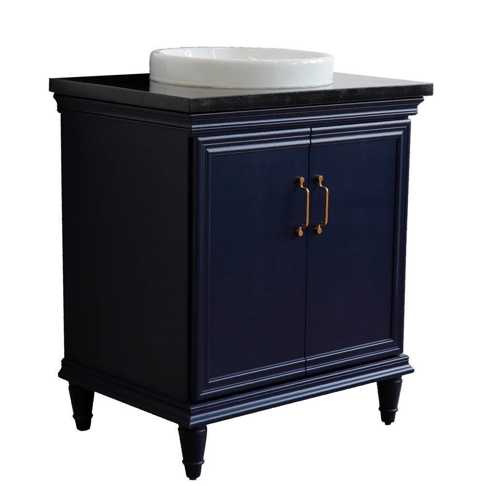 31 Single vanity in Blue finish with Black galaxy and round sink. Picture 13