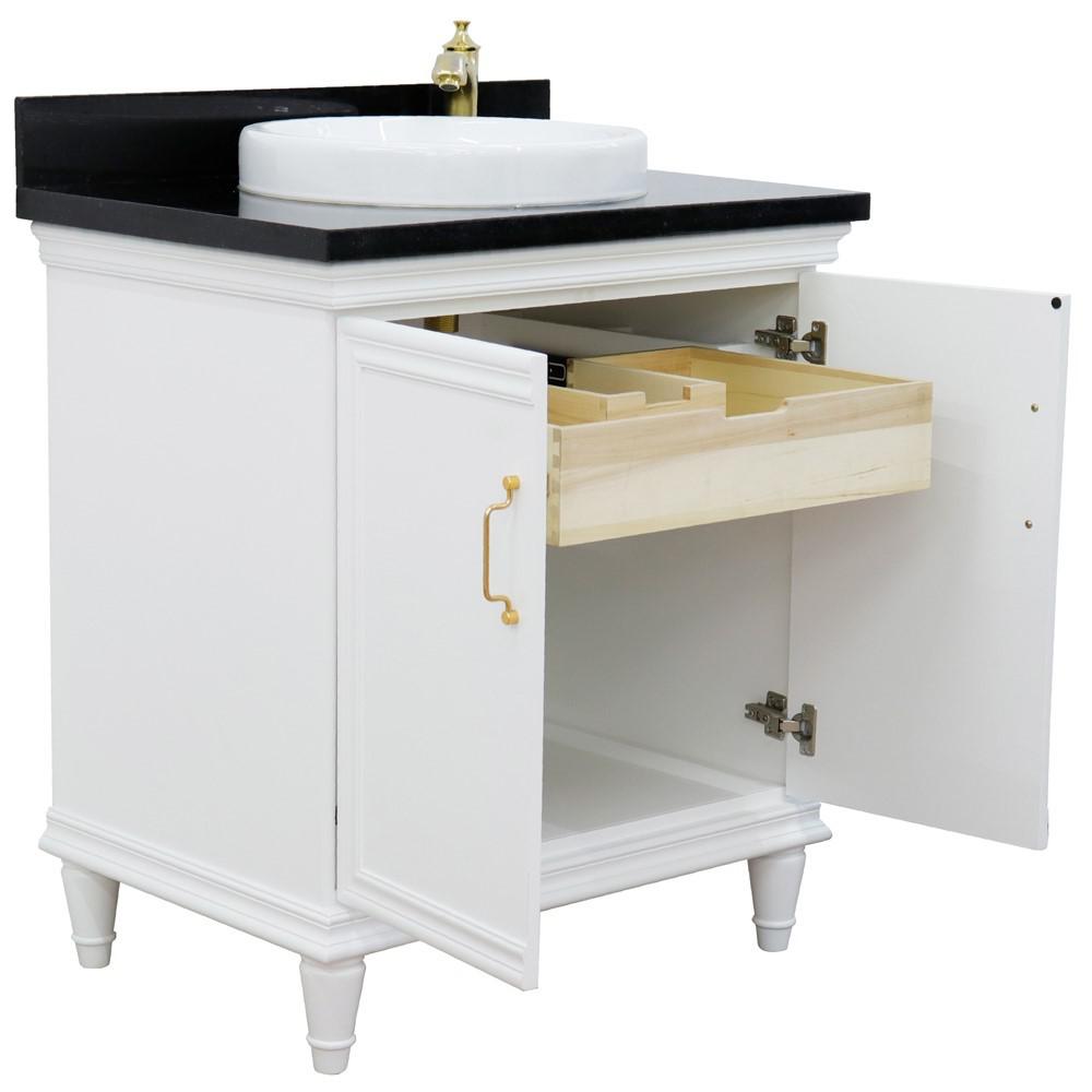 31 Single vanity in White finish with Black galaxy and round sink. Picture 7