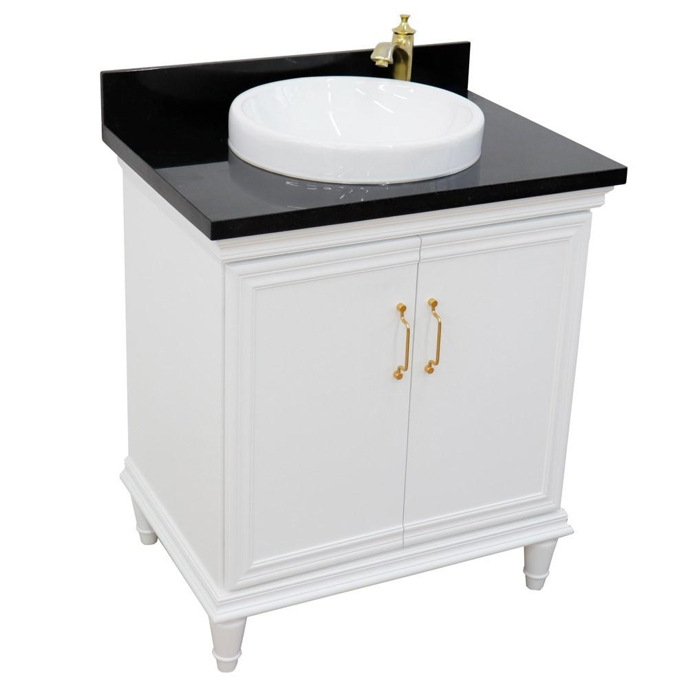 31 Single vanity in White finish with Black galaxy and round sink. Picture 12
