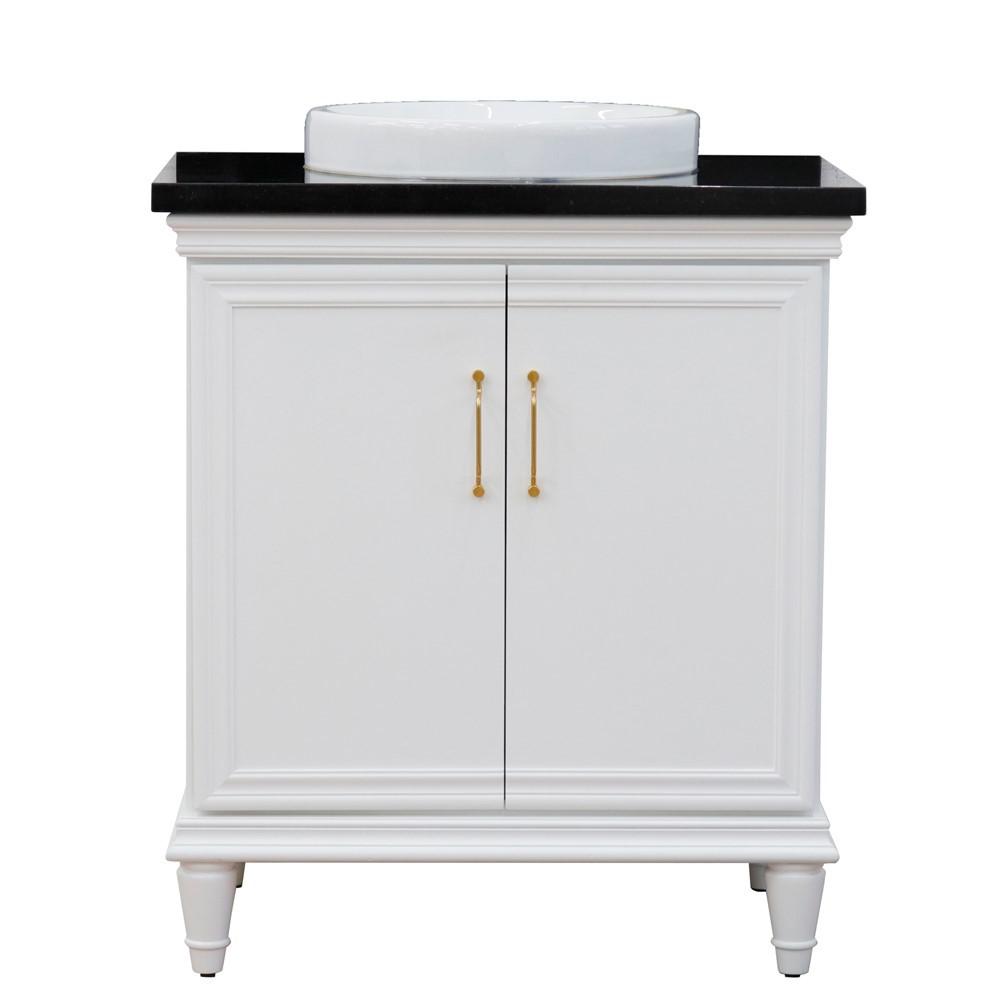 31 Single vanity in White finish with Black galaxy and round sink. Picture 14