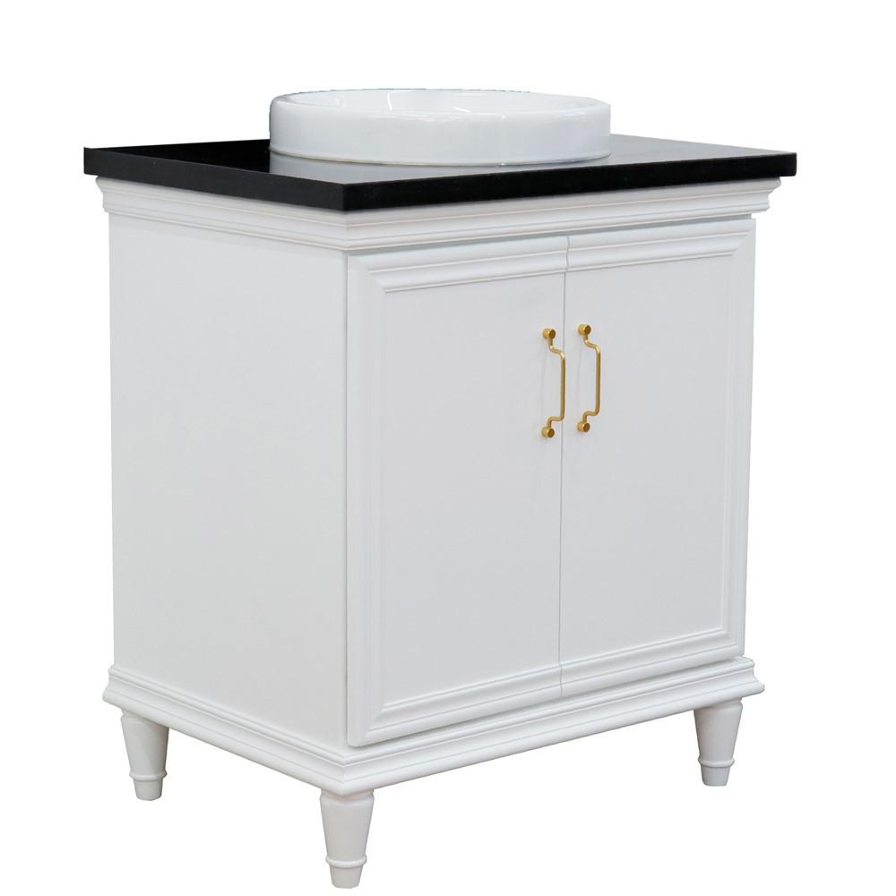 31 Single vanity in White finish with Black galaxy and round sink. Picture 15