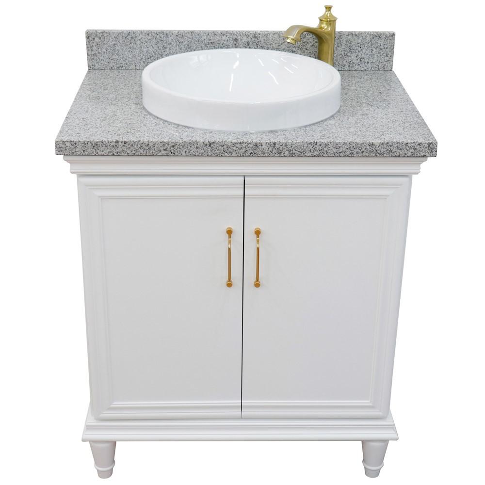 31 Single vanity in White finish with Gray granite and round sink. Picture 11