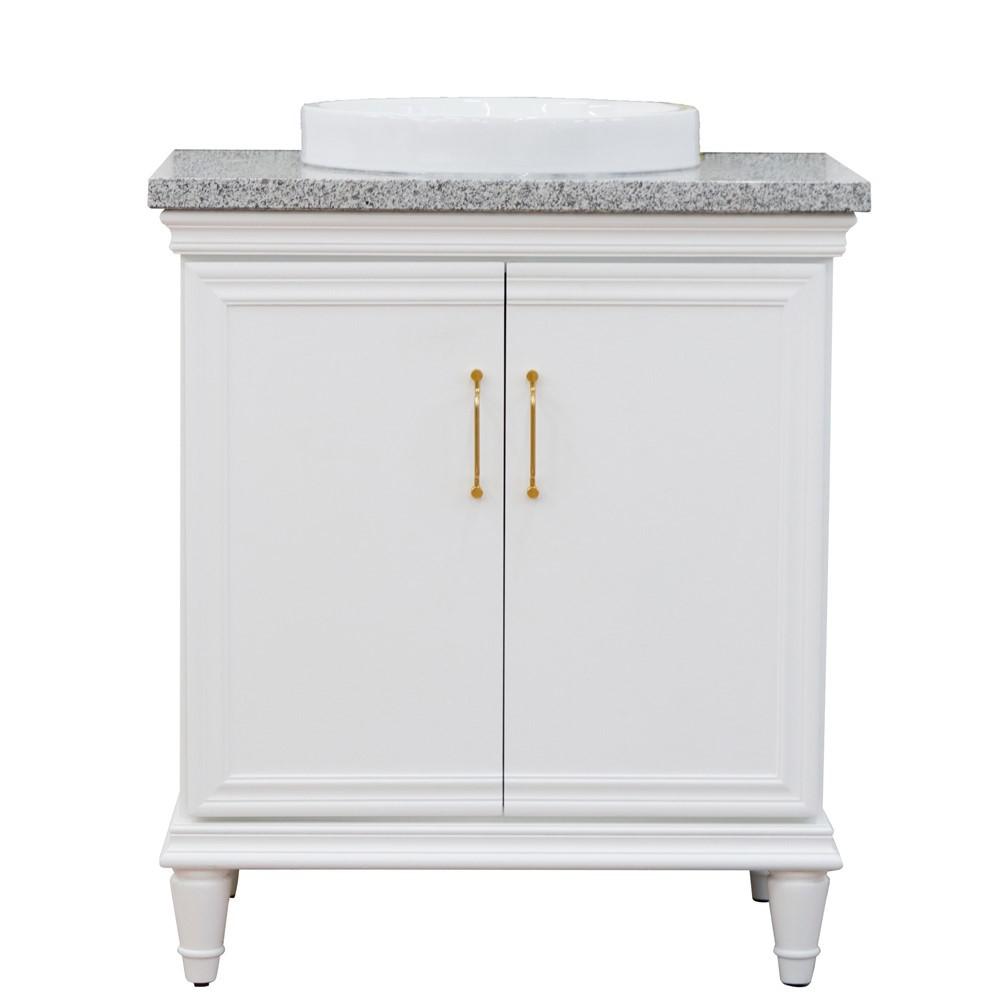 31 Single vanity in White finish with Gray granite and round sink. Picture 14