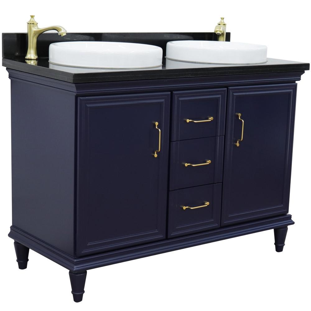 49 Double vanity in Blue finish with Black galaxy and round sink. Picture 4