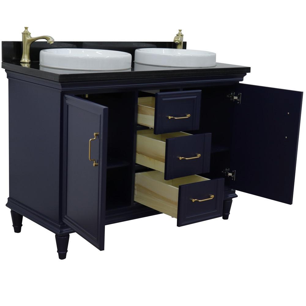 49 Double vanity in Blue finish with Black galaxy and round sink. Picture 5