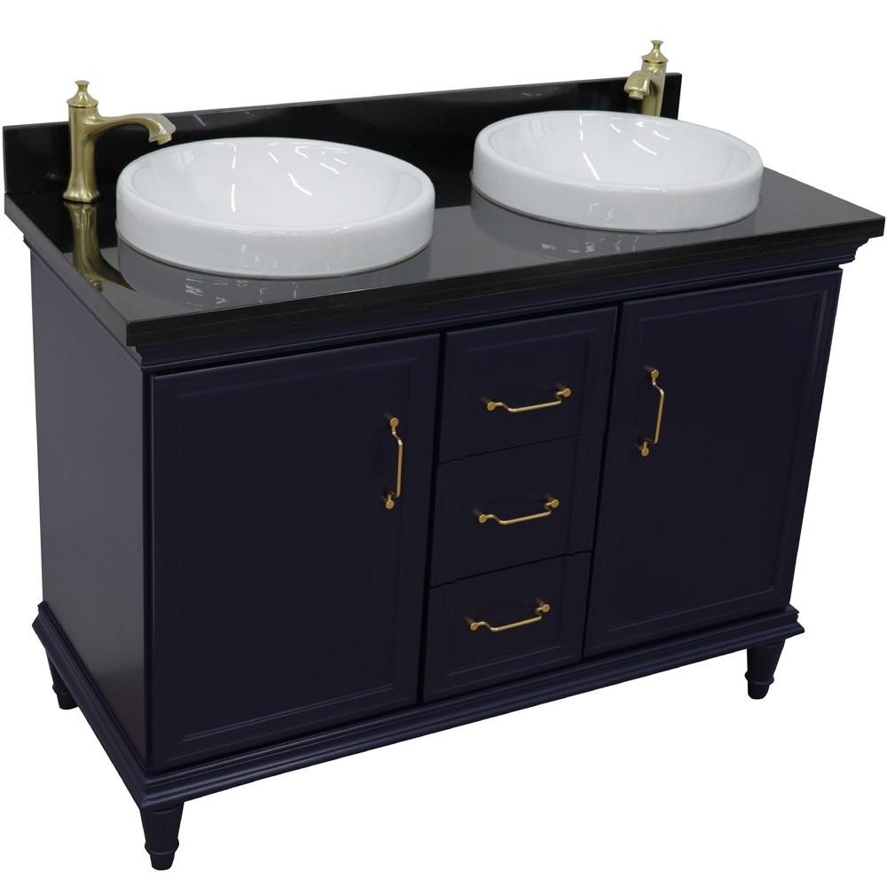 49 Double vanity in Blue finish with Black galaxy and round sink. Picture 10